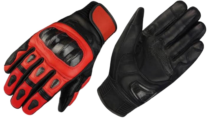 Pair of black and red gloves on a white background